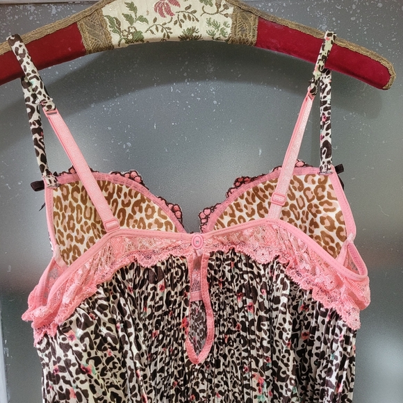 Leopard Print Lace Trim Women's Lingerie Babydoll Satin Top Romantic Y2K - Picture 6 of 9